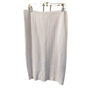Eileen Fisher Midi Pencil Skirt L Knit Silk Organic cotton Gray Stretch